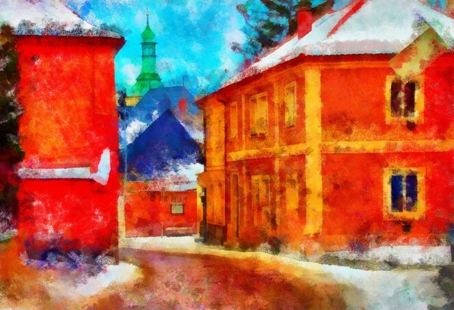 Watercolor cityscape - old town